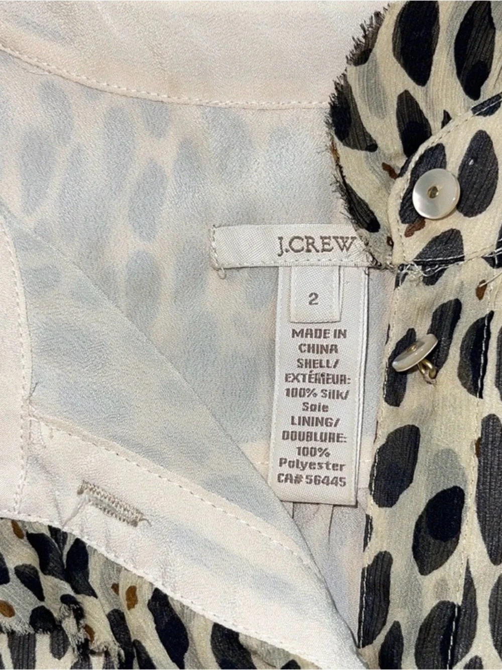 J. Crew Natasha Wildcat Animal Print Silk Sleeveless Blouse size 2
